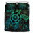 Hawaiian Hibiscus Turtle Wave Polynesian Bedding Set Green Black - Polynesian Pride