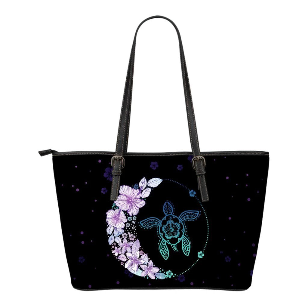 Hawaii Colorful Flower Small Leather Tote Black - Polynesian Pride