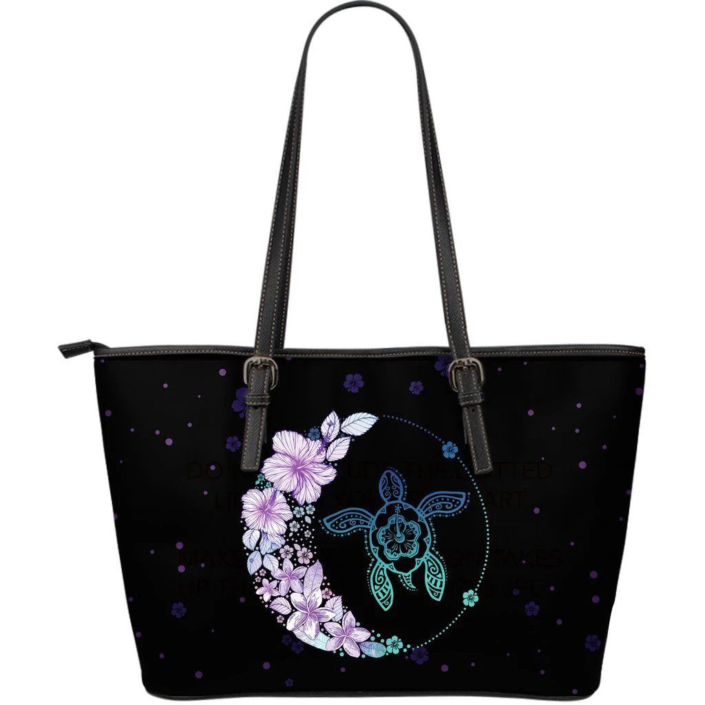 Hawaii Colorful Flower Large Leather Tote Black - Polynesian Pride