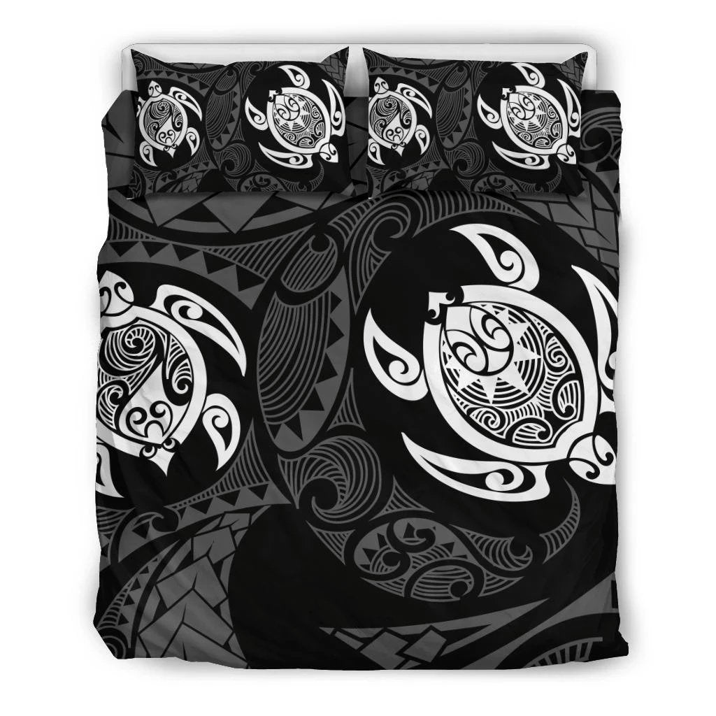 Hawaiian Turtle Polynesian Bedding Set White Black - Polynesian Pride