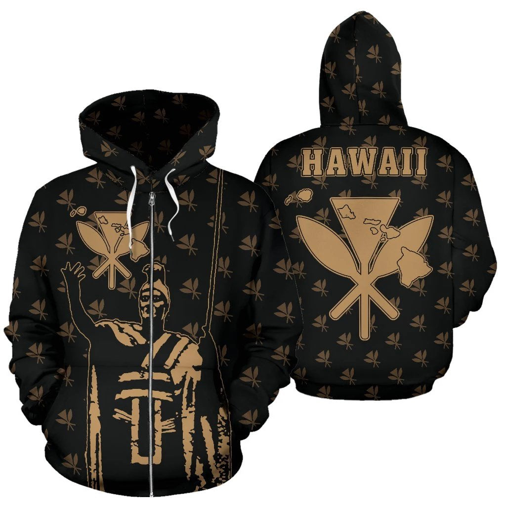 Hawaii King Kanaka Maoli Golden Zip up Hoodie Unisex Gold - Polynesian Pride