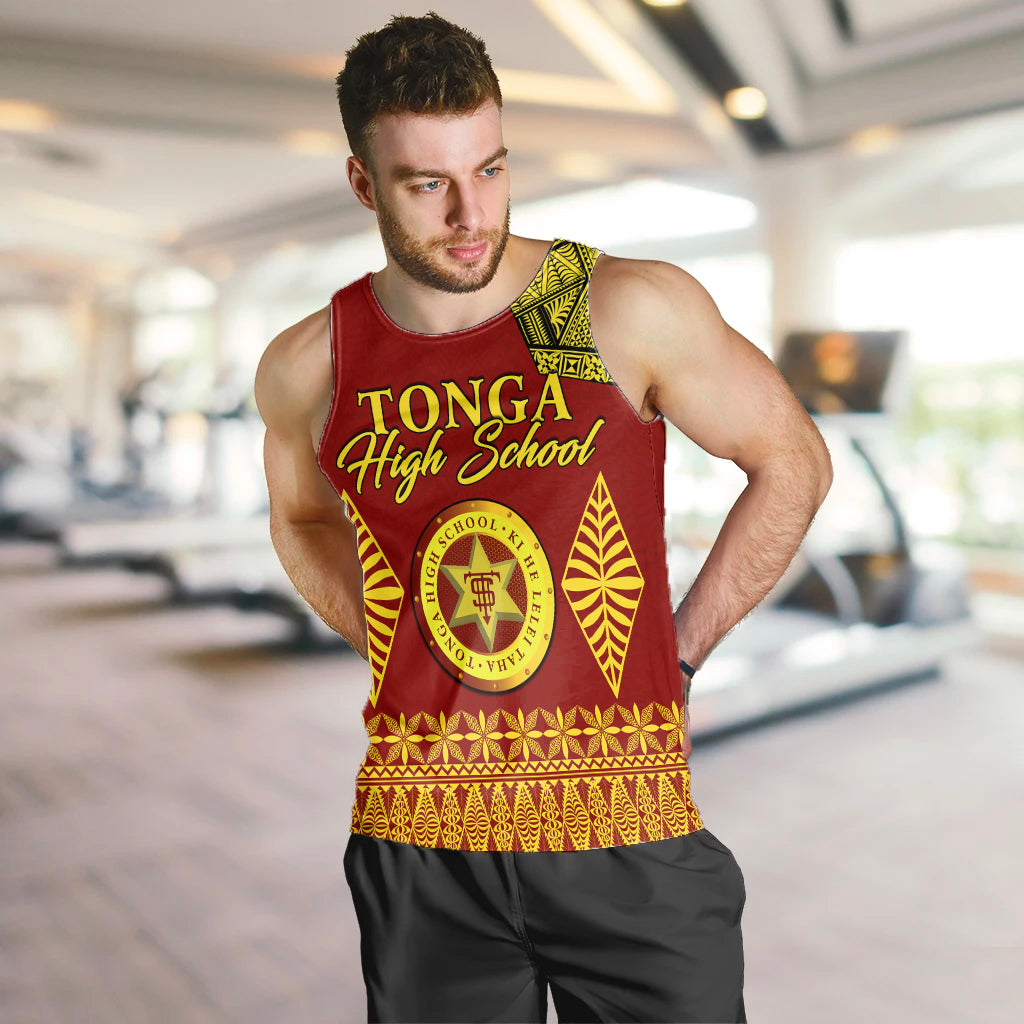 (Custom Personalised) Tonga High School Men Tank Top Tongan Ngatu LT13 Red - Polynesian Pride