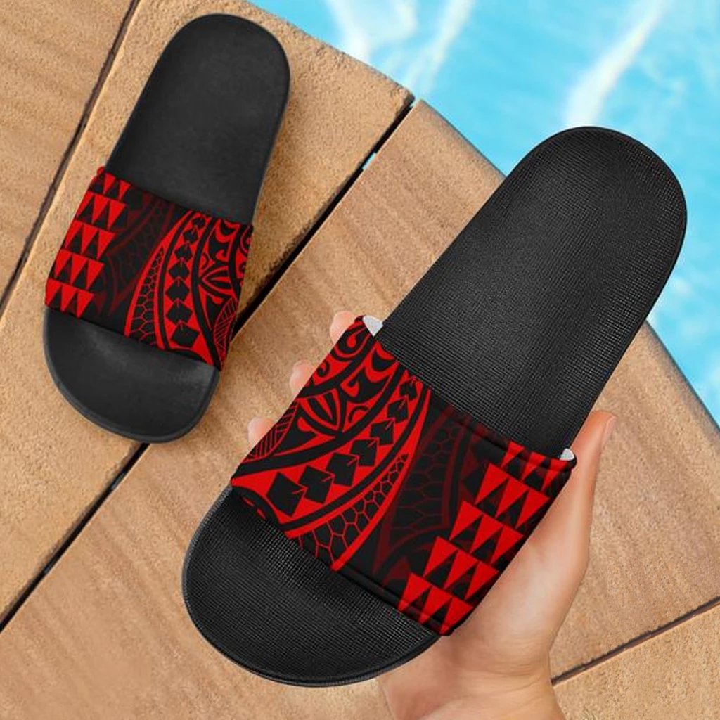 Hawaiian Polynesian Tribal Slide Sandals Red Black Black - Polynesian Pride