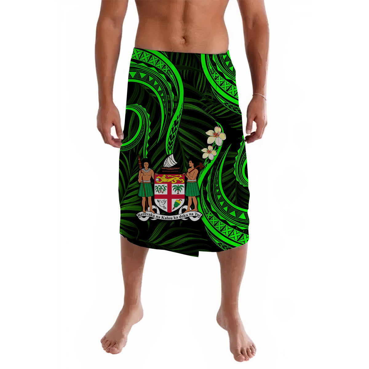 Fiji Lavalava Coat Of Arms Polynesian Mix Green Coconut Pattern LT13 Green - Polynesian Pride