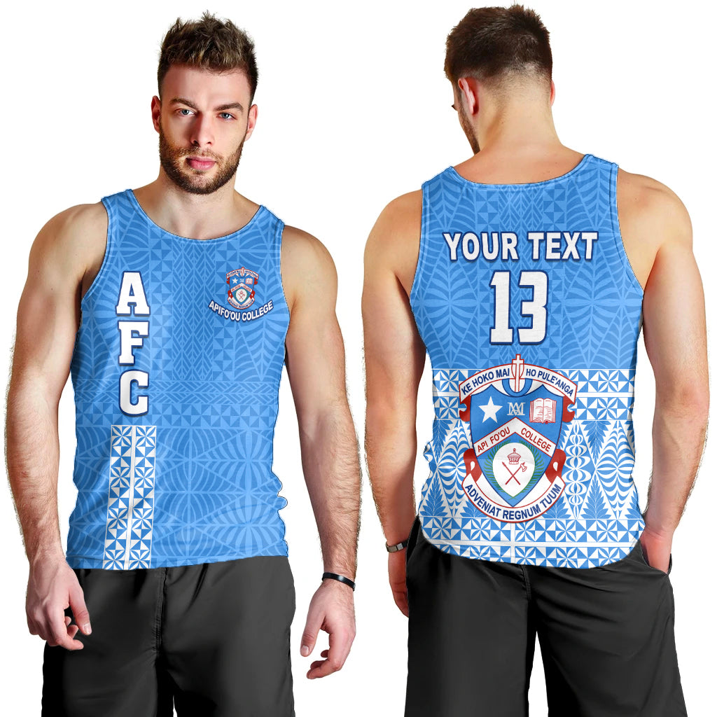 (Custom Text and Number) Apifo'ou College Men Tank Top Tongan Pattern AFC Lovers LT13 Blue - Polynesian Pride