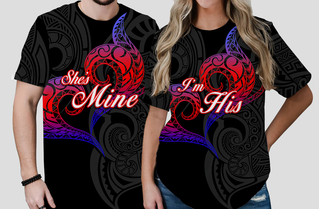 Valentine Day Guam Couple T Shirt Heart Tribal LT12 6XL - Polynesian Pride