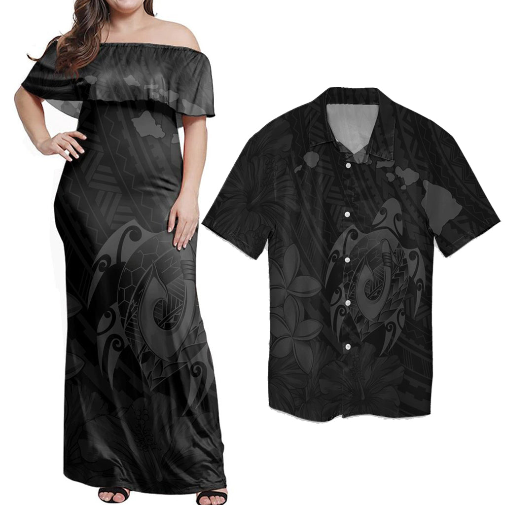 Matching Dress and Hawaiian Shirt Hawaii Map Turtle Plumeria Hibiscus Fish Hook Polynesian Grey RLT14 No Dress - Polynesian Pride