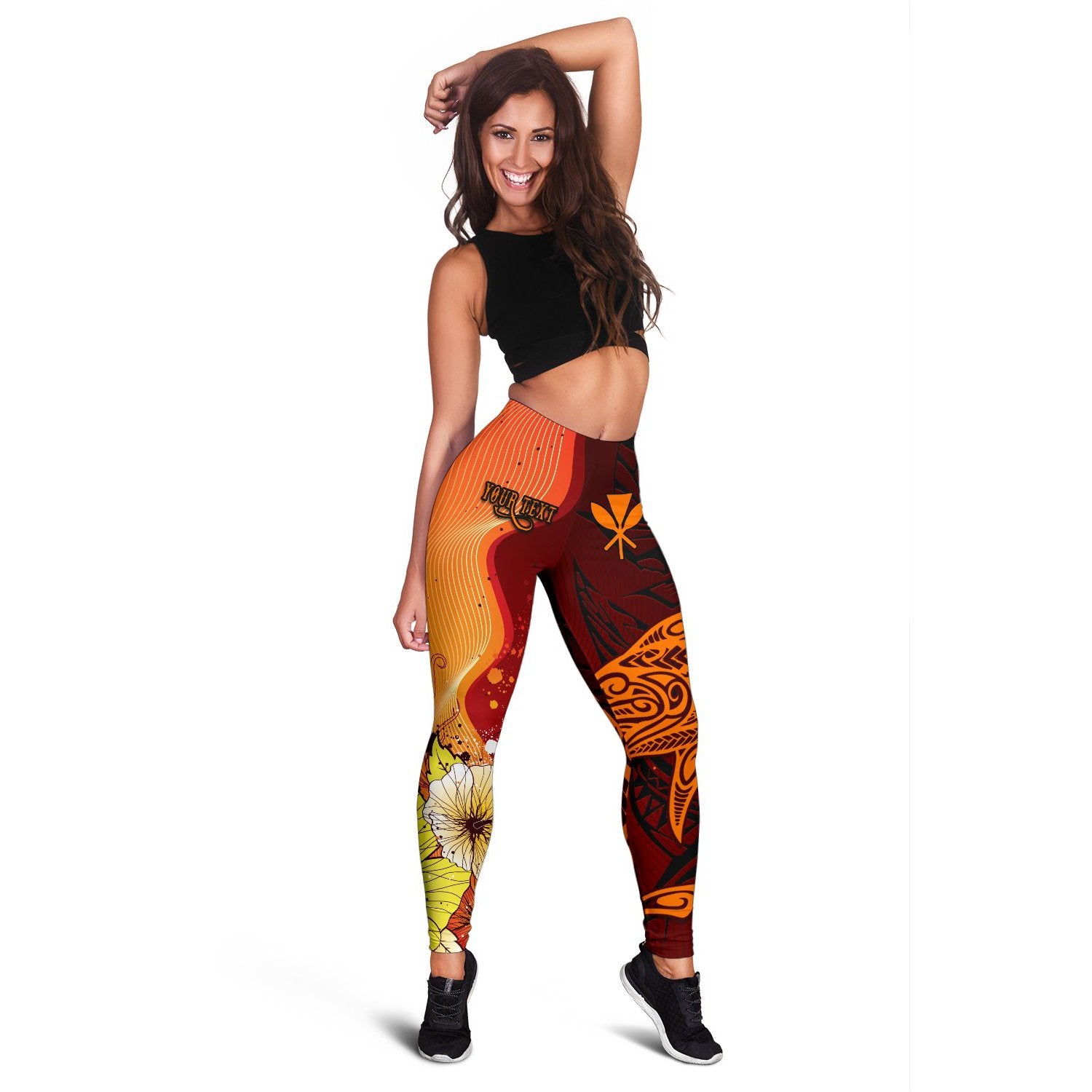 Hawaii Personalised Women's Leggings - Tribal Tuna Fish Orange - Polynesian Pride