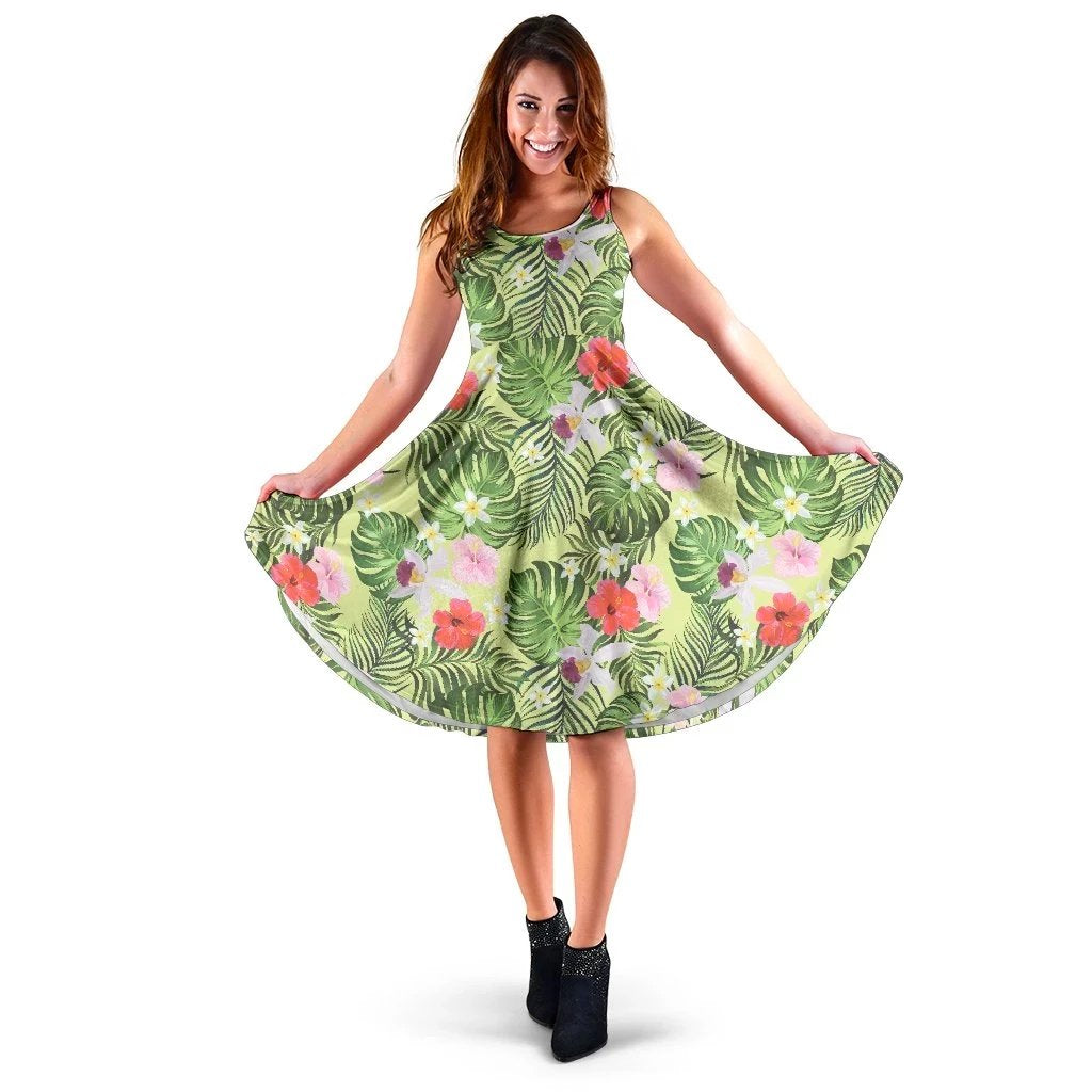 Hawaii Tropical Hibiscus, Plumeria Green Midi Dress Midi Dress Green - Polynesian Pride