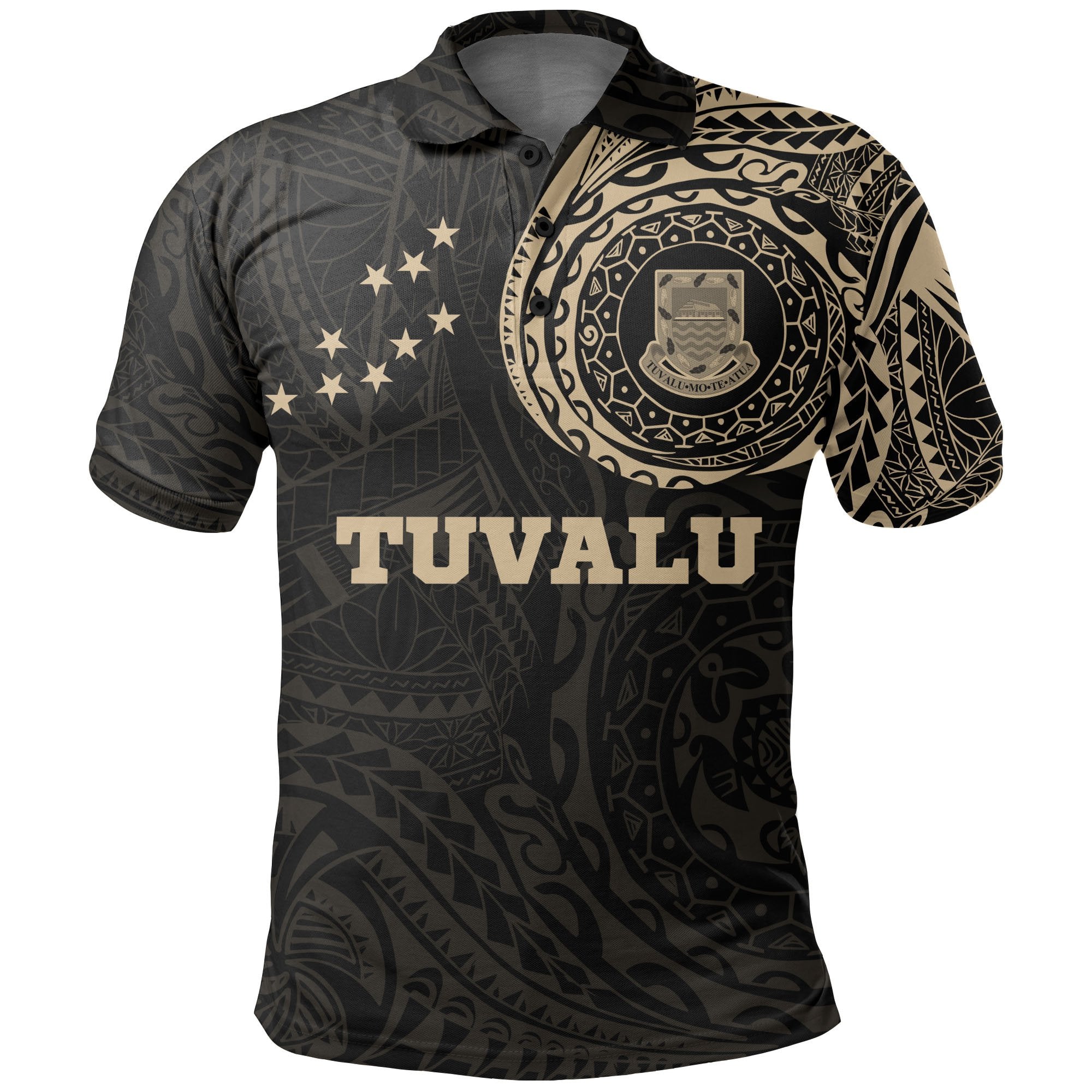 Tuvalu Polo Shirt Tuvalu Flag Coat Of Arms Polynesian Tattoo A7 Unisex Black - Polynesian Pride