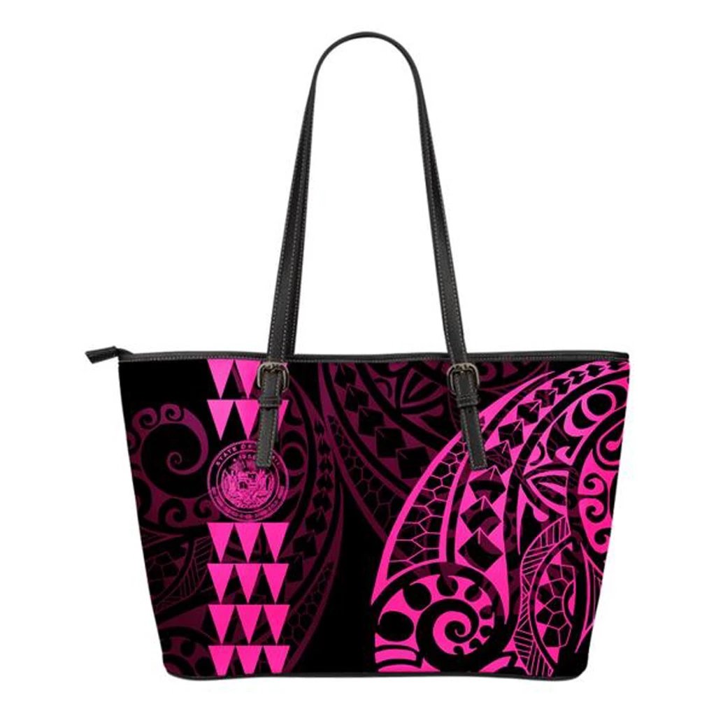 Hawaii Coat of Arms Small Leather Tote Pink - Polynesian Pride