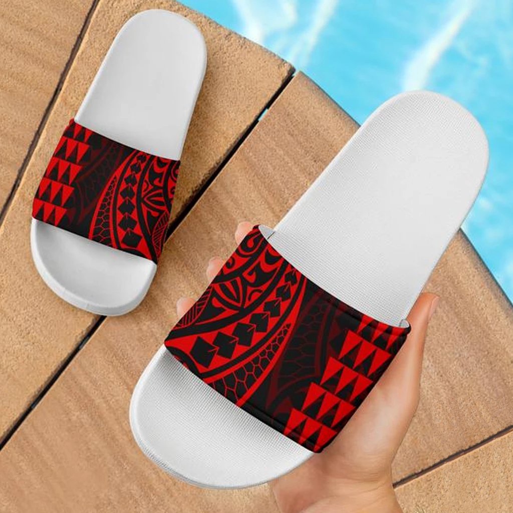 Hawaiian Polynesian Tribal Slide Sandals Red White White - Polynesian Pride