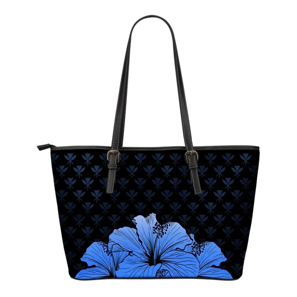 Kanaka Hibiscus Small Leather Tote Blue - Rich Style Blue - Polynesian Pride