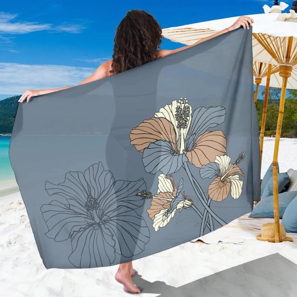 Hibiscus Art Sarong Sarong 44*66 Inch Gray - Polynesian Pride