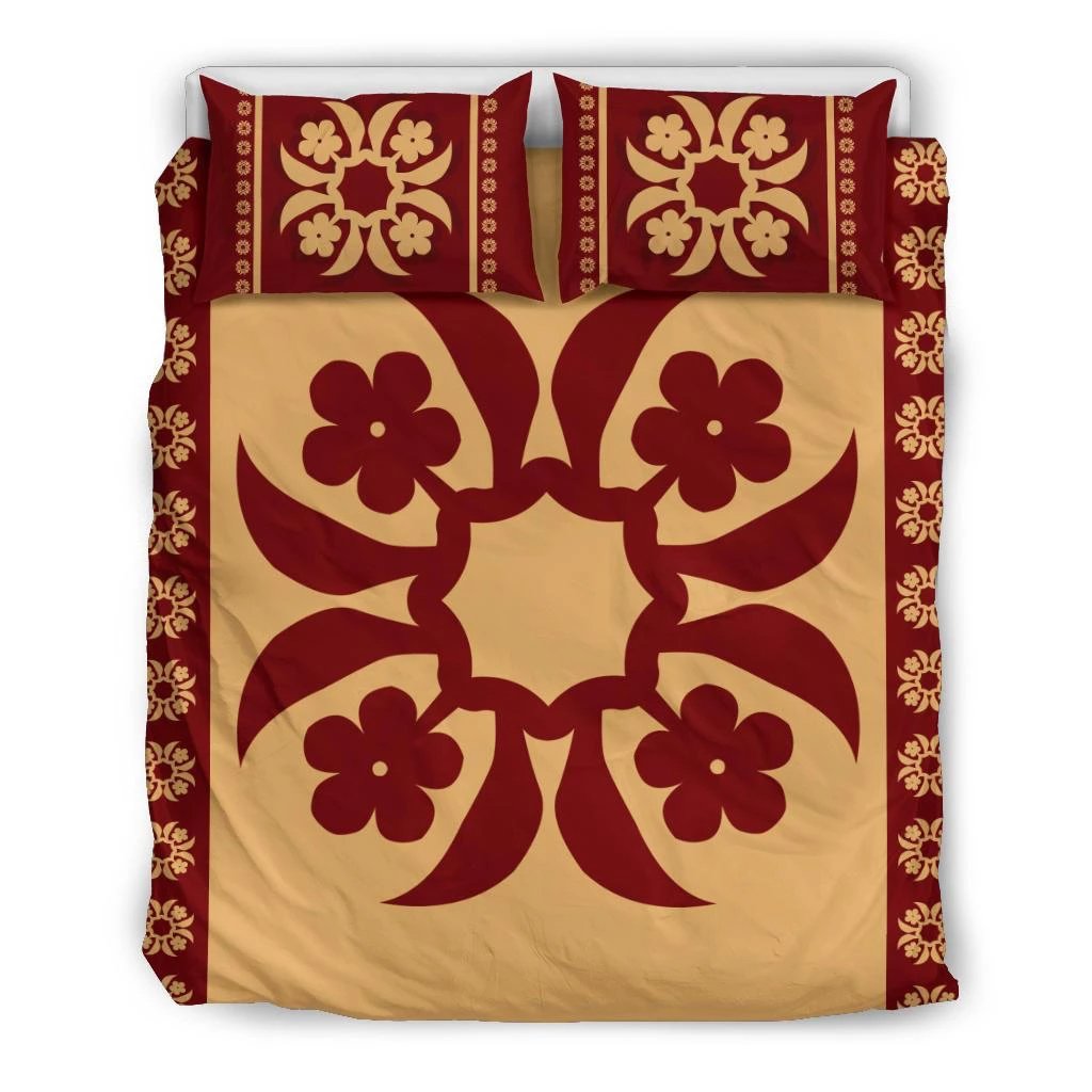 Hawaiian Quilt Pattern Flower Polynesian Bedding Set Black - Polynesian Pride