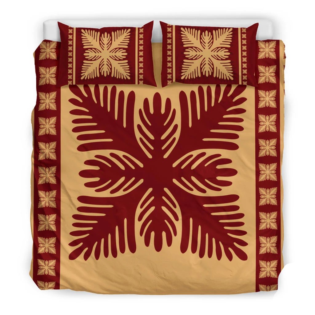 Hawaiian Quilt Pattern Monstera Sago Palm Polynesian Bedding Set Black - Polynesian Pride