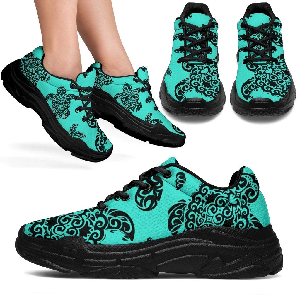 Polynesian Turtle Palm And Sea Pebbles Turquoise Chunky Sneakers Men's Chunky Sneakers - Black Sole - Polynesian Pride