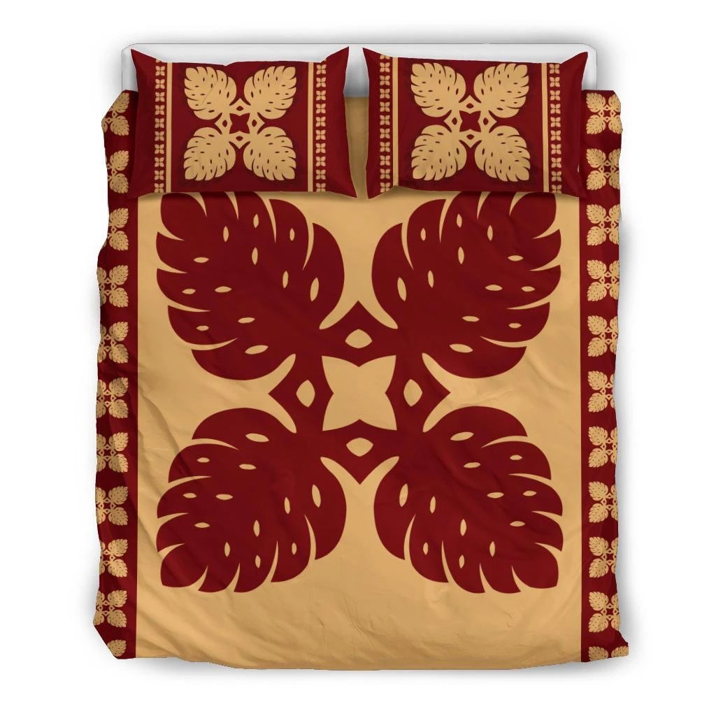 Hawaiian Quilt Pattern Monstera Symmetry Polynesian Bedding Set Black - Polynesian Pride