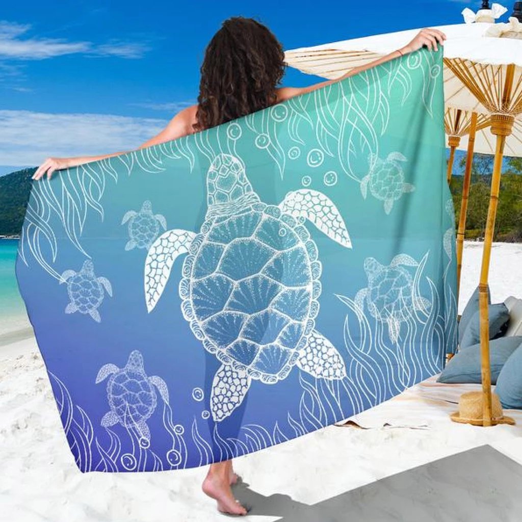 Turtle Blur Background Sarong Sarong 44*66 Inch Blue - Polynesian Pride