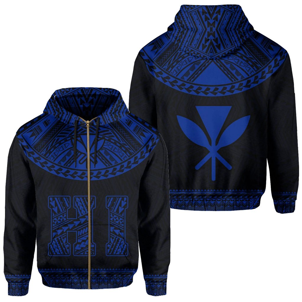 Hawaii Kanaka Polynesian Zipper Hoodie Divinity Blue Unisex Blue - Polynesian Pride