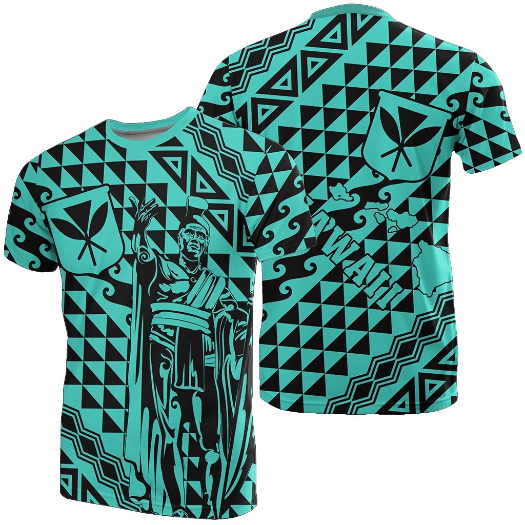 Hawaii T Shirt King Kakau Kanaka Turquoise Turquoise - Polynesian Pride