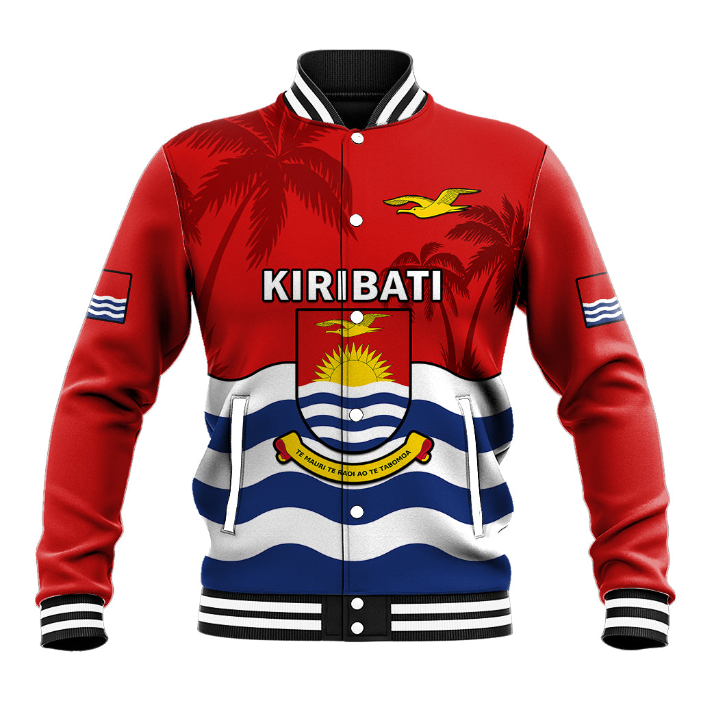 (Custom Personalised) Ribaberiki Kiribati Coat Of Arms Mix Palm Trees Baseball Jacket LT14 Unisex Red - Polynesian Pride