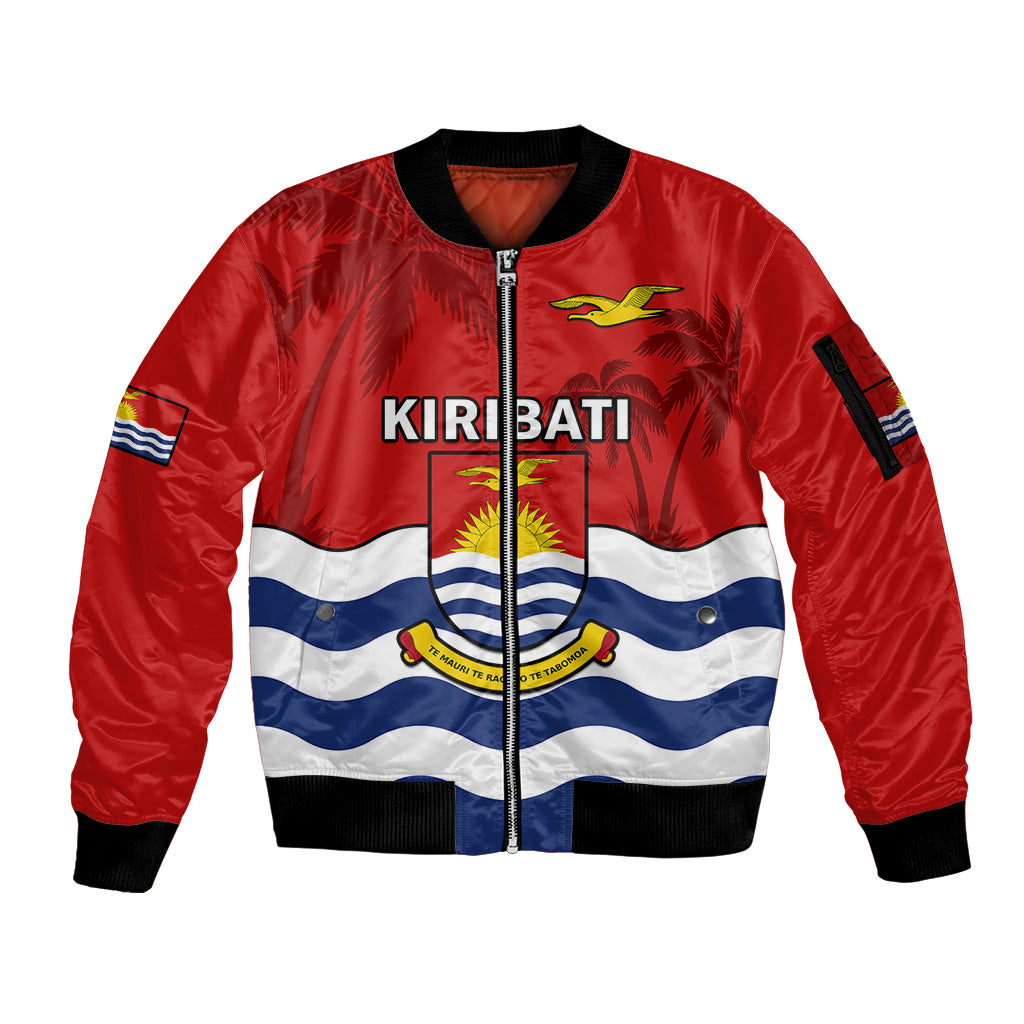 (Custom Personalised) Ribaberiki Kiribati Coat Of Arms Mix Palm Trees Sleeve Zip Bomber Jacket LT14 Unisex Red - Polynesian Pride