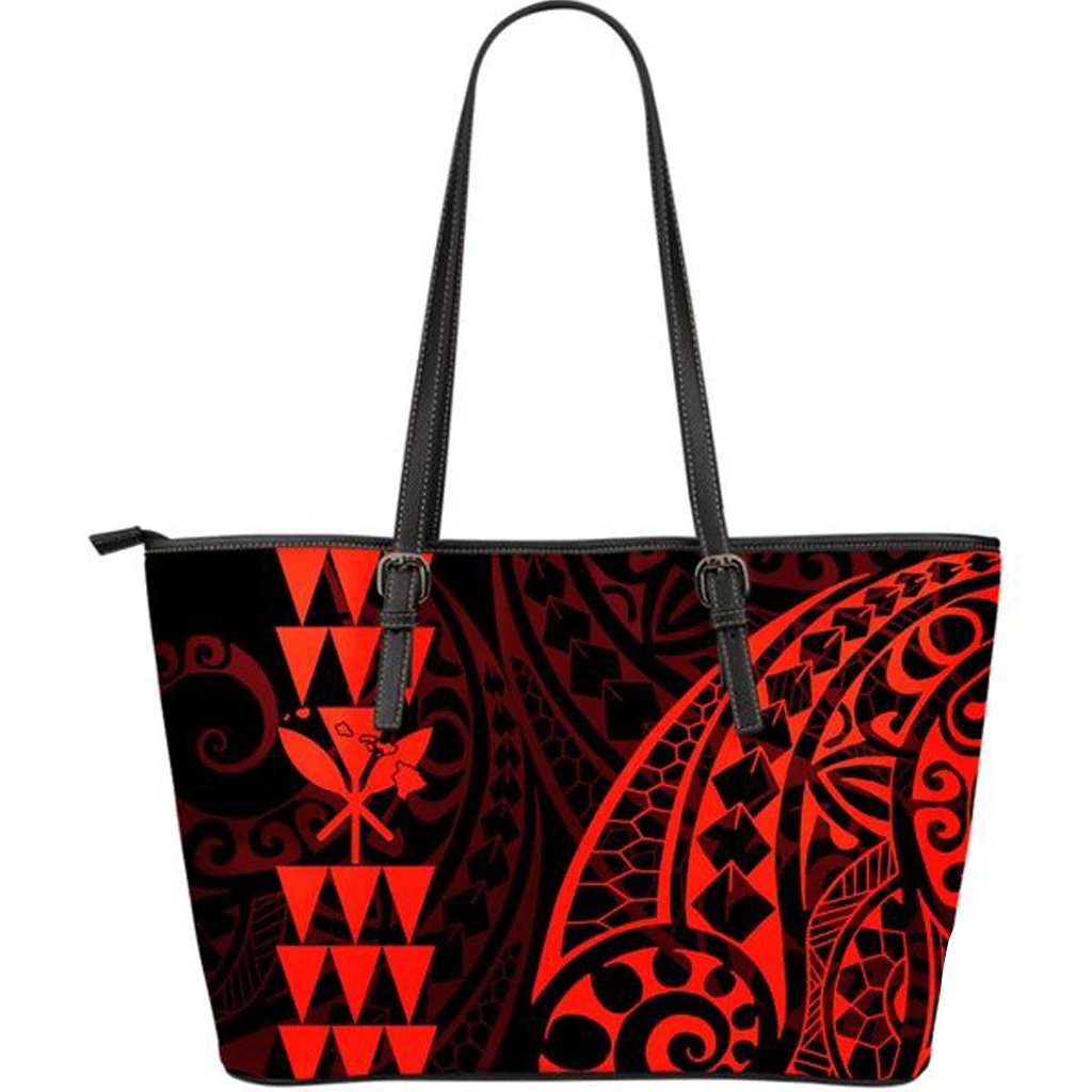 Kanaka Hawaii Map Red Tribal Large Leather Tote Bag Red - Polynesian Pride