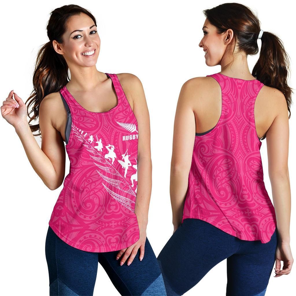 New Zealand Maori Haka Fern Racerback Tanks Pink - Polynesian Pride