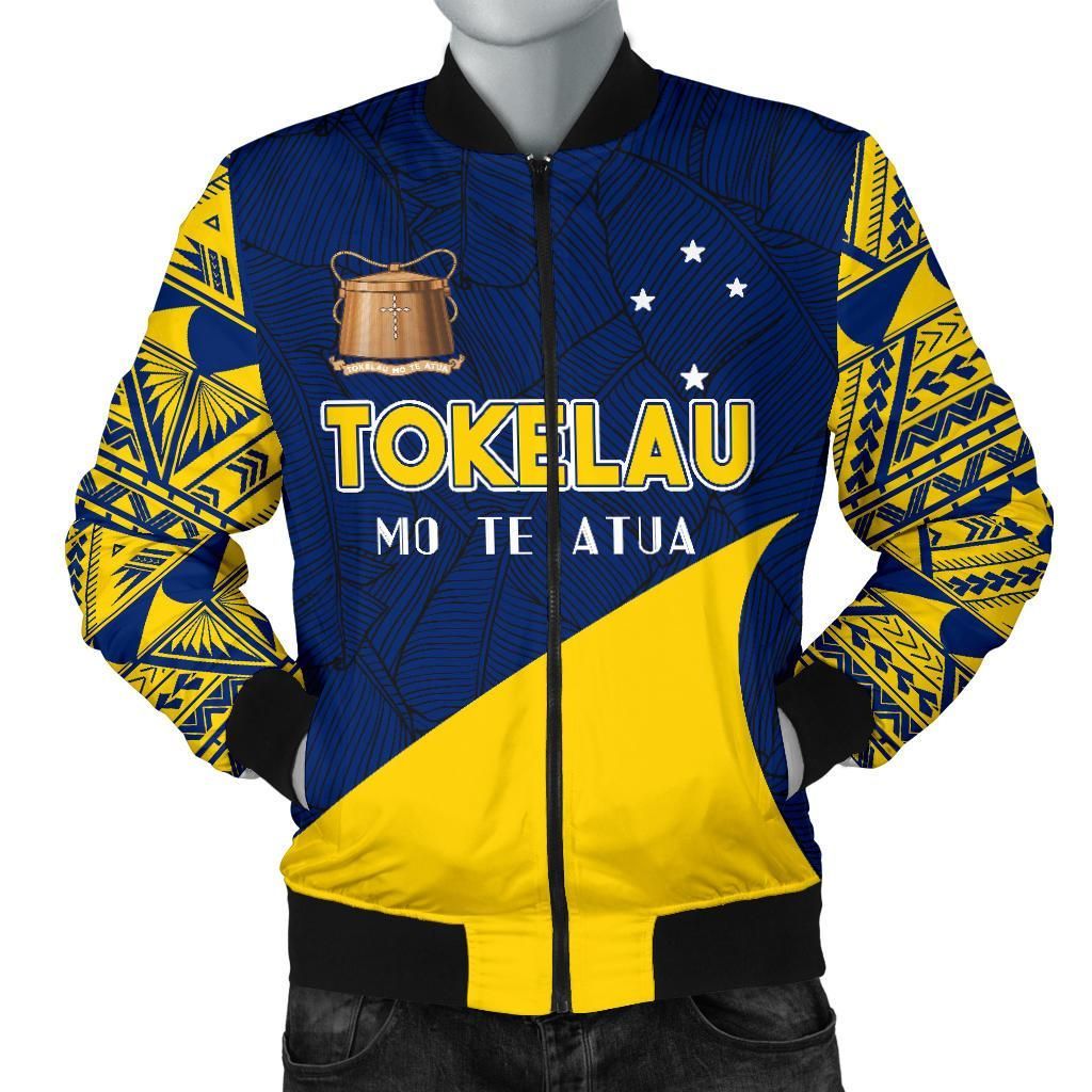 Tokelau Men Bomber Jacket Polynesian Canoe Style Blue - Polynesian Pride