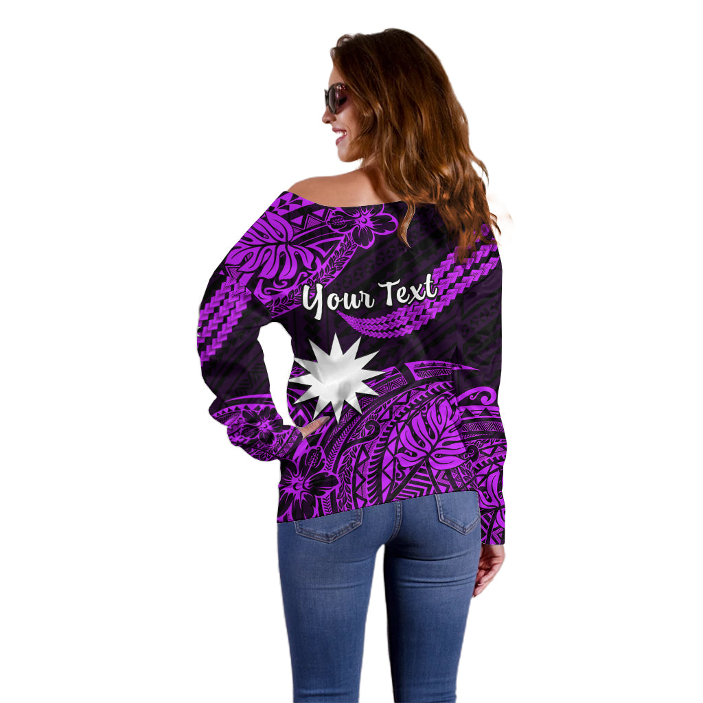 (Custom Personalised) Nauru Polynesian Hibiscus Naoero Purple Off Shoulder Sweater LT14 - Polynesian Pride