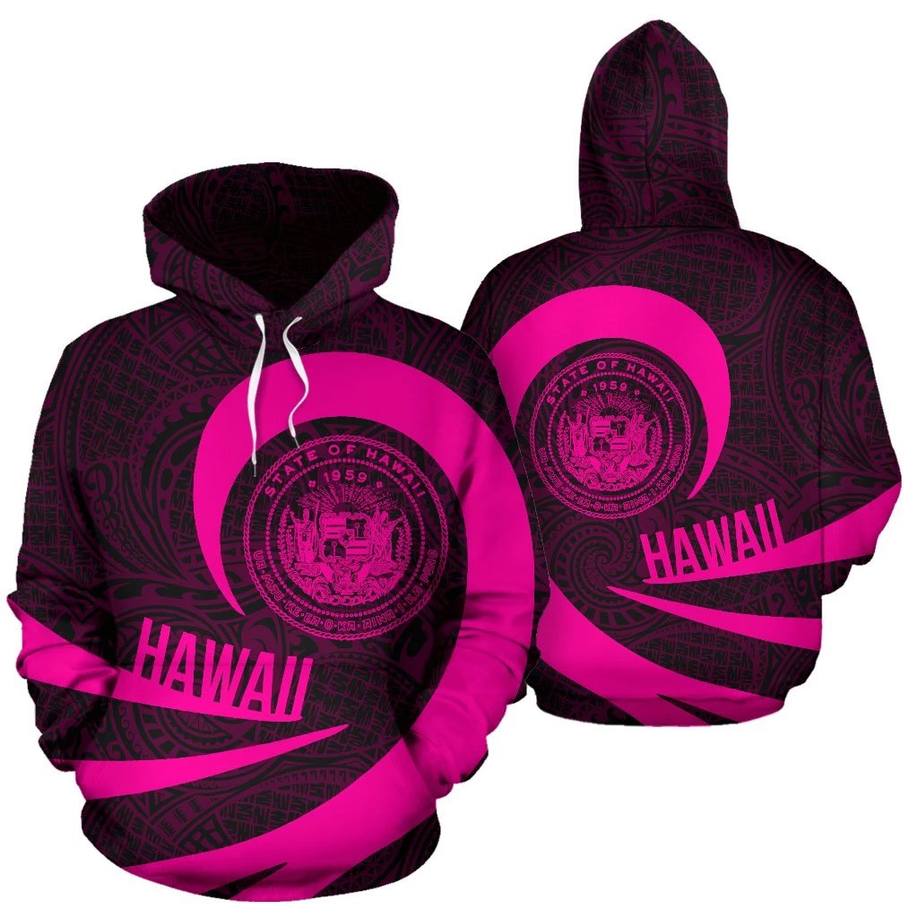 Hawaii Coat of Arms Roll In My Heart Hoodie Pink Unisex White - Polynesian Pride