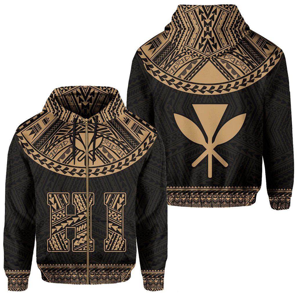 Hawaii Kanaka Polynesian Zipper Hoodie Divinity Gold Unisex Gold - Polynesian Pride