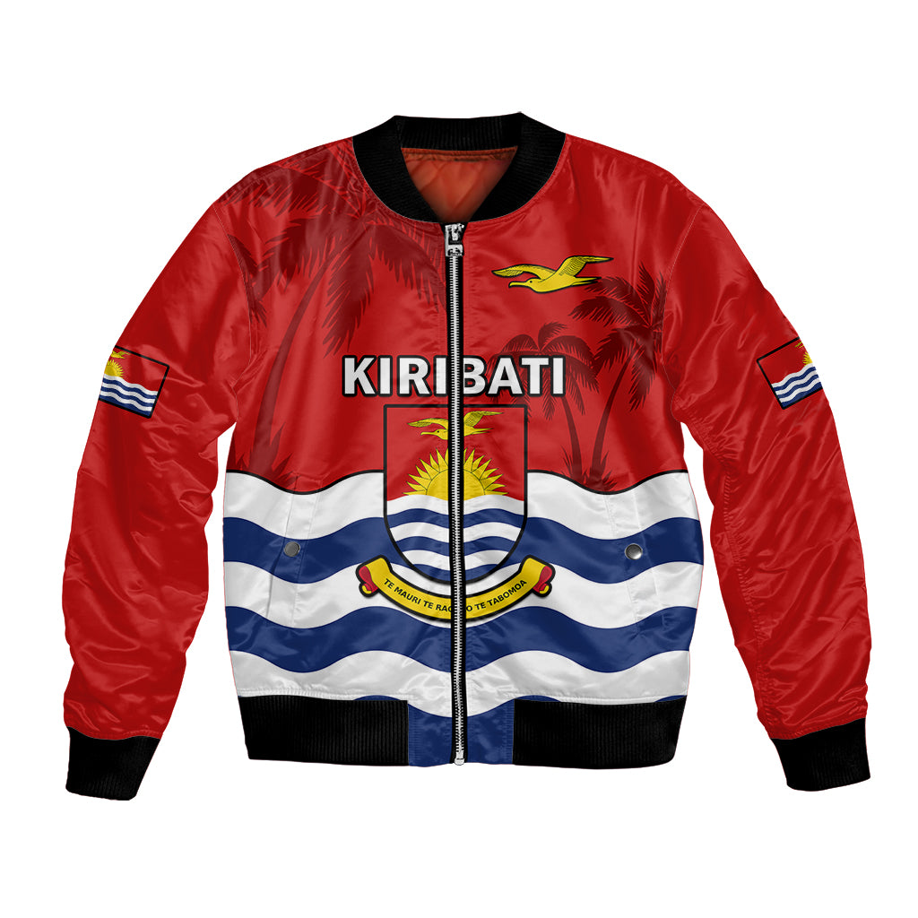 (Custom Personalised) Ribaberiki Kiribati Coat Of Arms Mix Palm Trees Bomber Jacket LT14 Unisex Red - Polynesian Pride