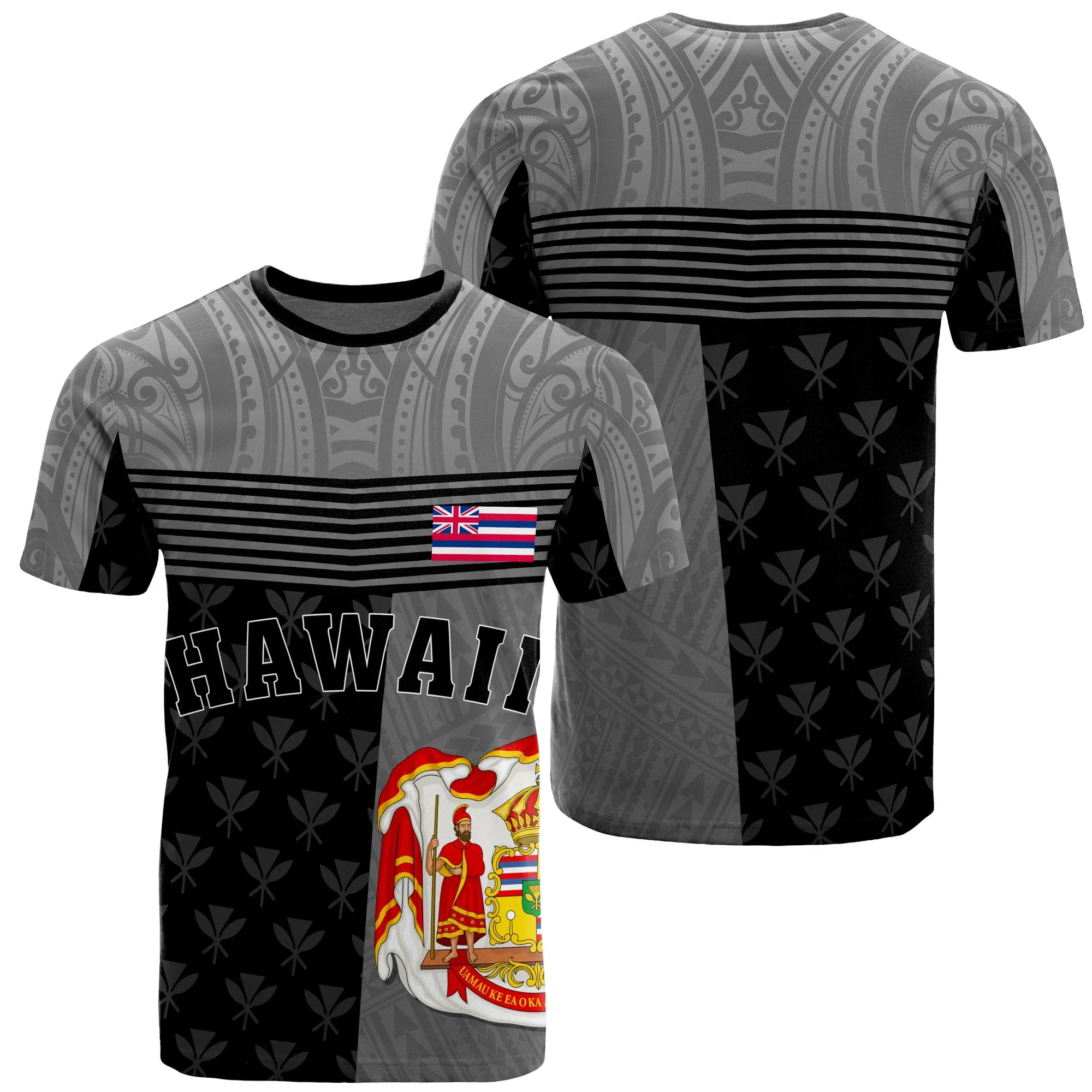 Polynesian Pride Tee Hawaii King State Polynesian T shirt Gray Mult - Polynesian Pride