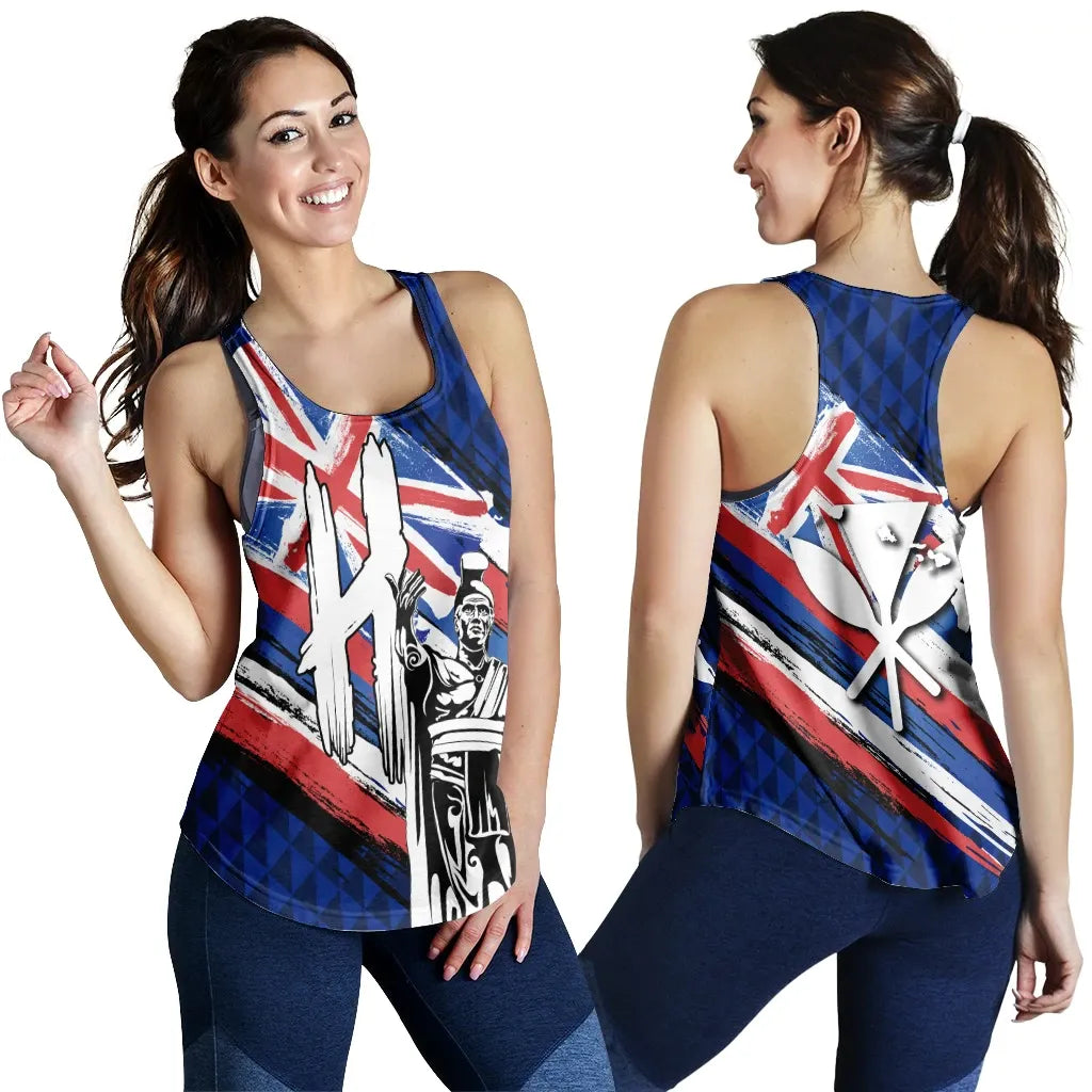 Polynesian Pride Clothing - Hawaii King Flag Kanaka Map Polynesian Women's Racerback Tank - Won Style 5XL - Polynesian Pride