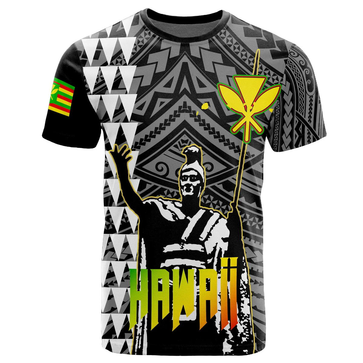 Polynesian Pride Tee Personalized Hawaii King Kanaka Football T Shirt Black - Polynesian Pride