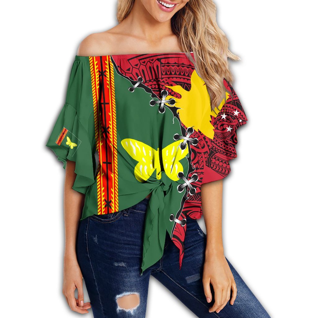 Polynesian Pride Clothing - Oro PNG Suture Style Women's Off Shoulder Wrap Waist Top Women Red - Polynesian Pride