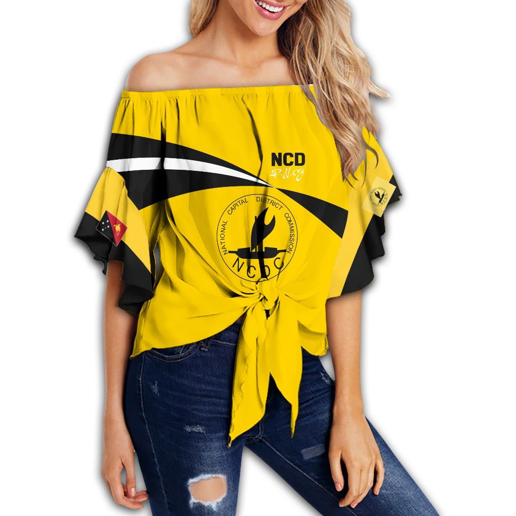 Polynesian Pride Clothing - NCD PNG Flag Style Women's Off Shoulder Wrap Waist Top Women Yellow - Polynesian Pride