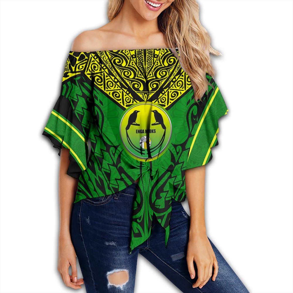 Polynesian Pride Clothing - Enga Mioks Off Shoulder Wrap Waist Top Papuan Women Green - Polynesian Pride