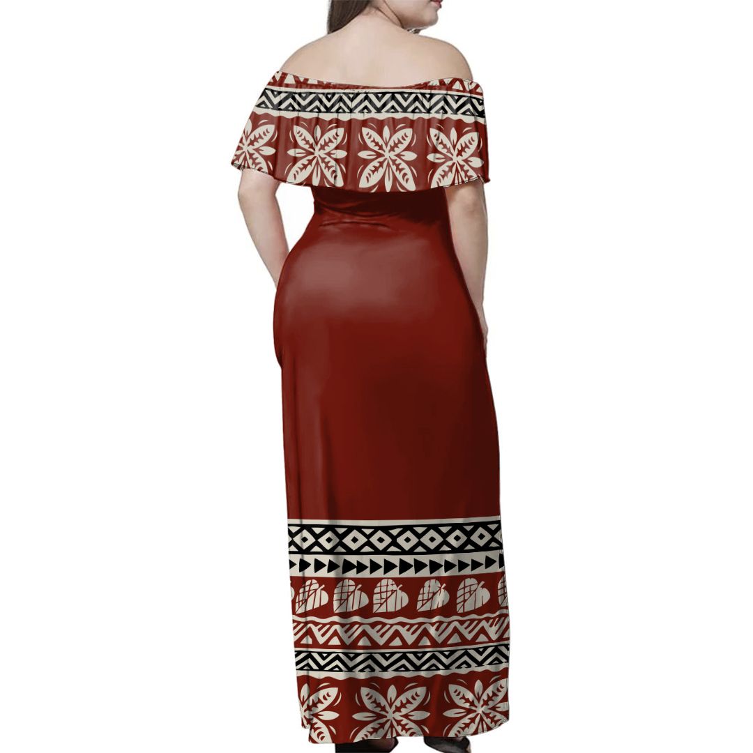 bula dress patterns for ladies Hawaiian Holoku Dresses NE Fiji Bula Dress Ancient Tropical Pattern Off Shoulder Long Dress subcategory2:Special Occasion