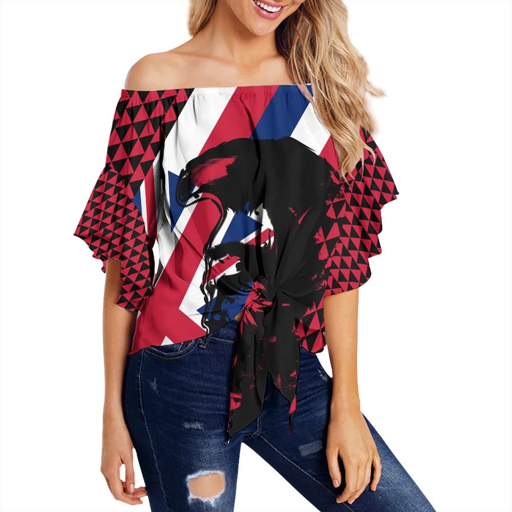 Polynesian Pride Clothing - Hawaiian Kanaka Maoli Off Shoulder Wrap Waist Top Flag Polynesian Style Women Red - Polynesian Pride