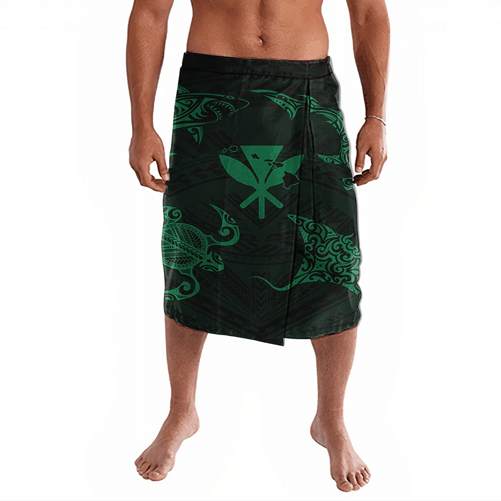 Polynesian Pride Clothing Polynesian Turtle Hammerhead Shark Ray Kanaka Hawaii Ie Faitaga Circle Green Lavalava S M Black - Polynesian Pride LLC