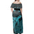 Polynesian Pride Dress - Hawaii Polynesian Hibiscus Turtle Map Blue Off Shoulder Long Dress - Polynesian Pride