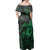 Polynesian Pride Dress - Hawaiian Map Turtle Plumeria Hibiscus Fish Hook Polynesian Green Off Shoulder Long Dress - Polynesian Pride