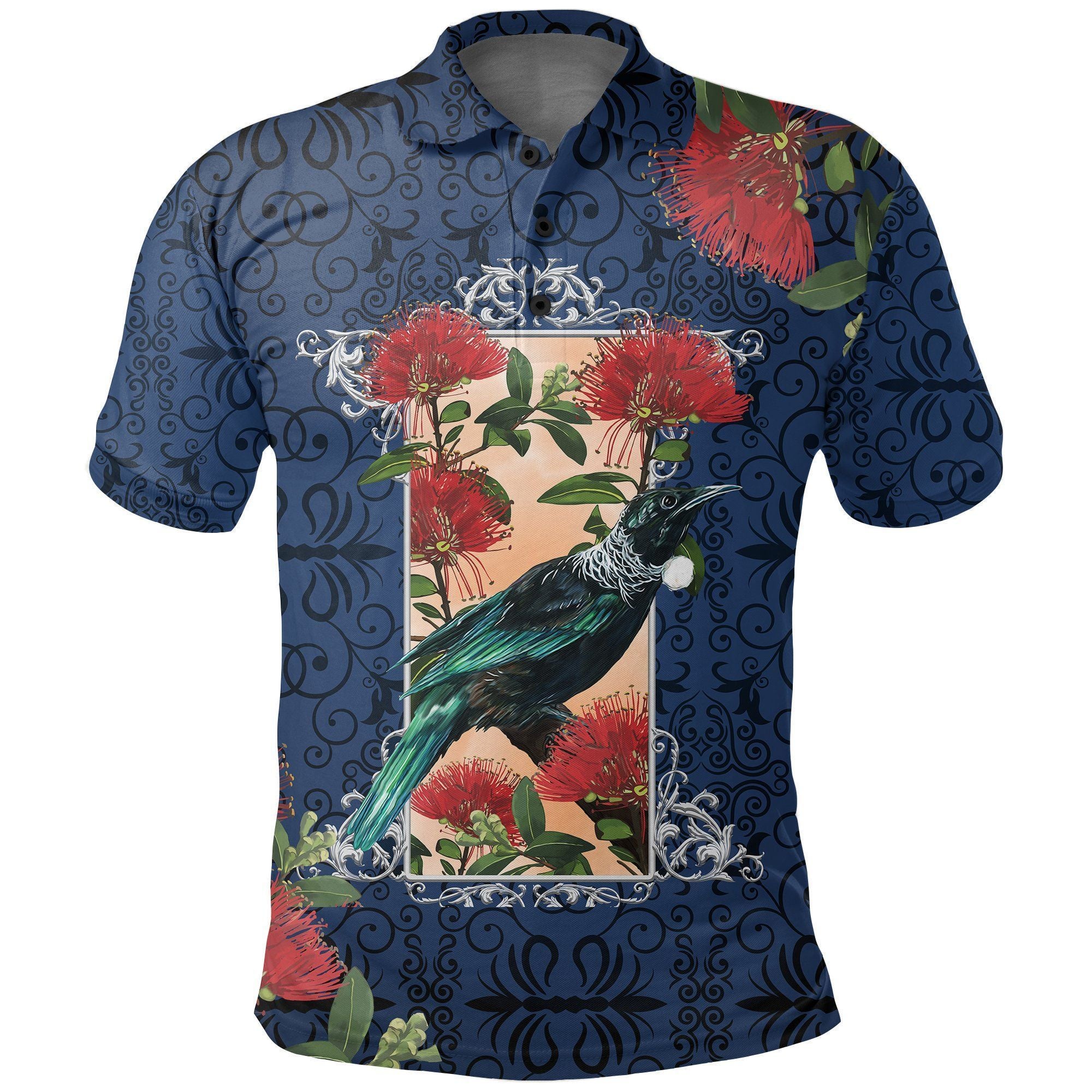 Polynesian Pride Apparel Tui Bird New Zealand Polo Shirt, Pohutukawa Golf Shirt Unisex Blue - Polynesian Pride