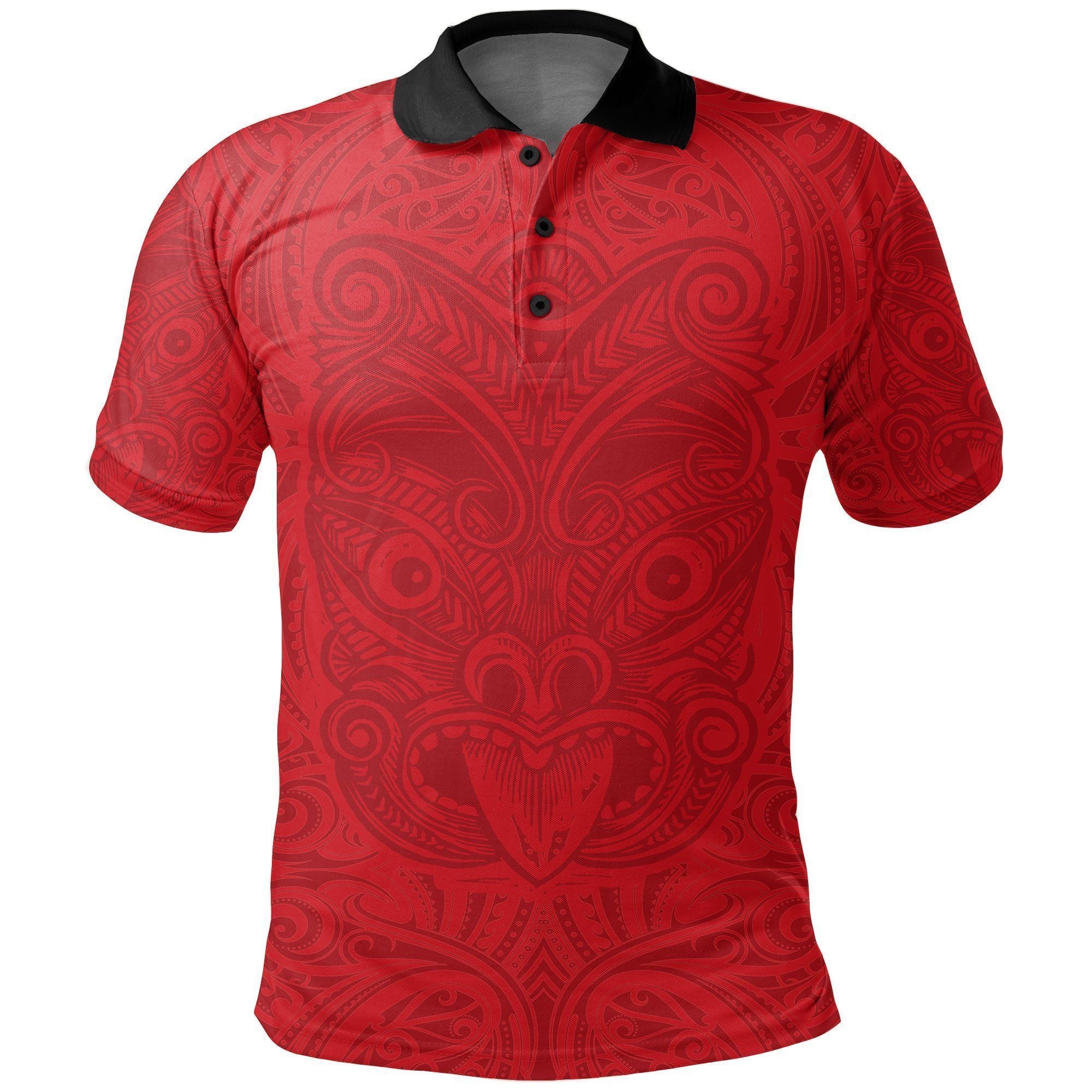 Polynesian Pride Apparel New Zealand Maori Polo Shirt, Maori Mask Tattoo Golf Shirt Unisex Black - Polynesian Pride