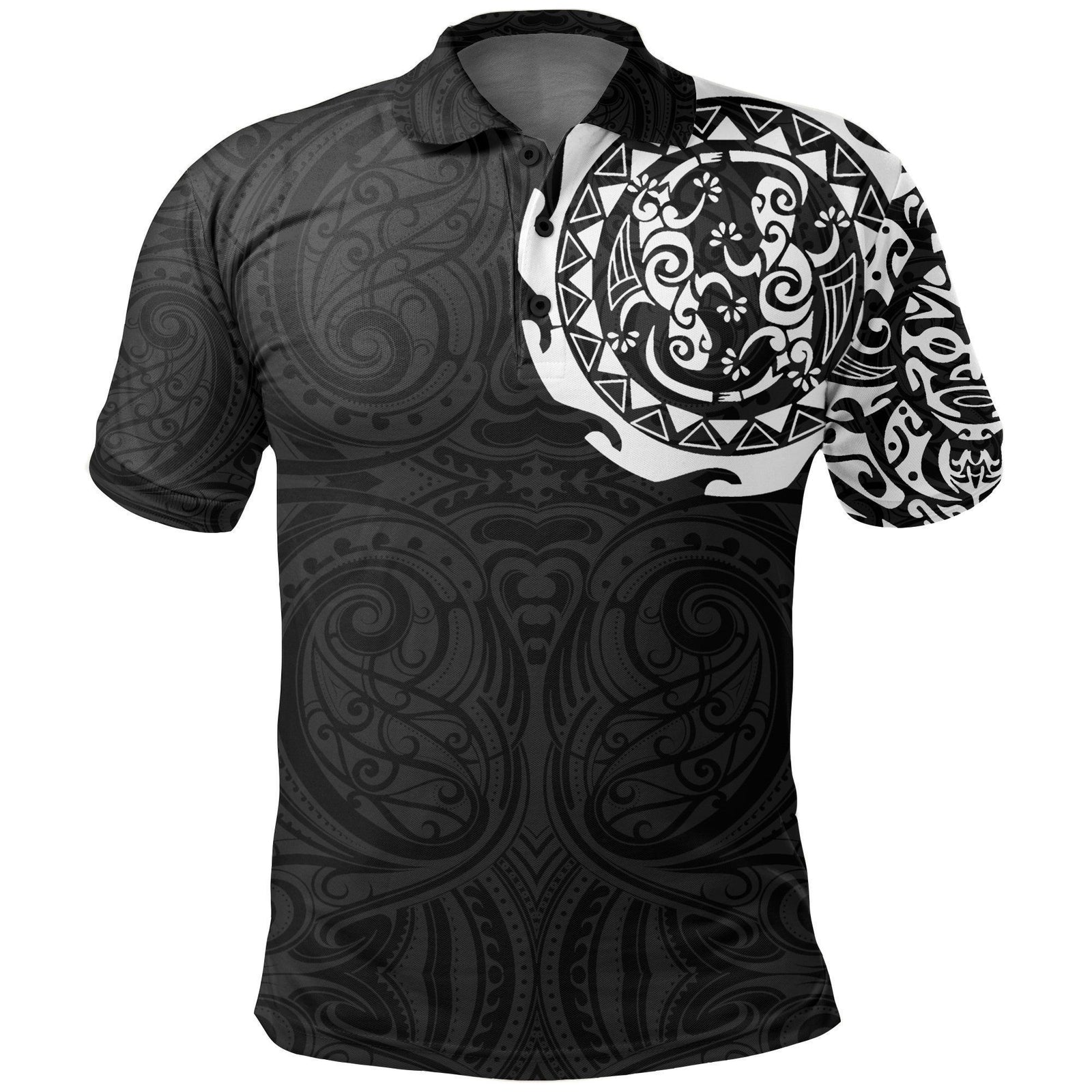 Polynesian Pride Apparel Maori Tangaroa Tattoo New Zealand Polo Shirt White Black - Polynesian Pride