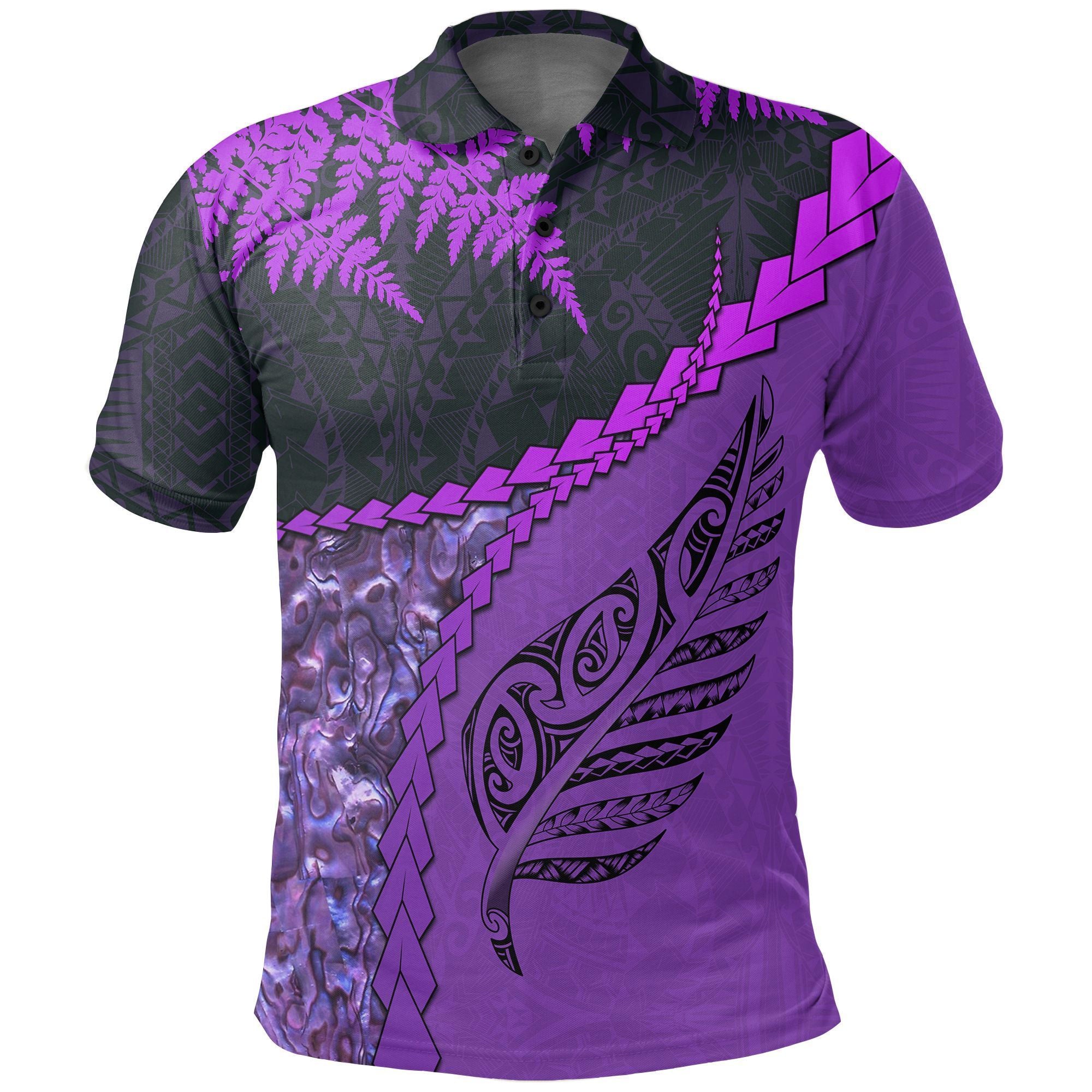 Polynesian Pride Apparel Paua Shell Maori Silver Fern Polo Shirt Purple Unisex Purple - Polynesian Pride