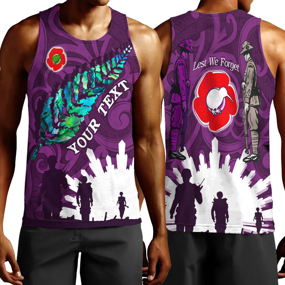 Polynesian Pride Clothing - (Custom) New Zealand Anzac Walking In The Sun Purple Men Tank Top Black - Polynesian Pride